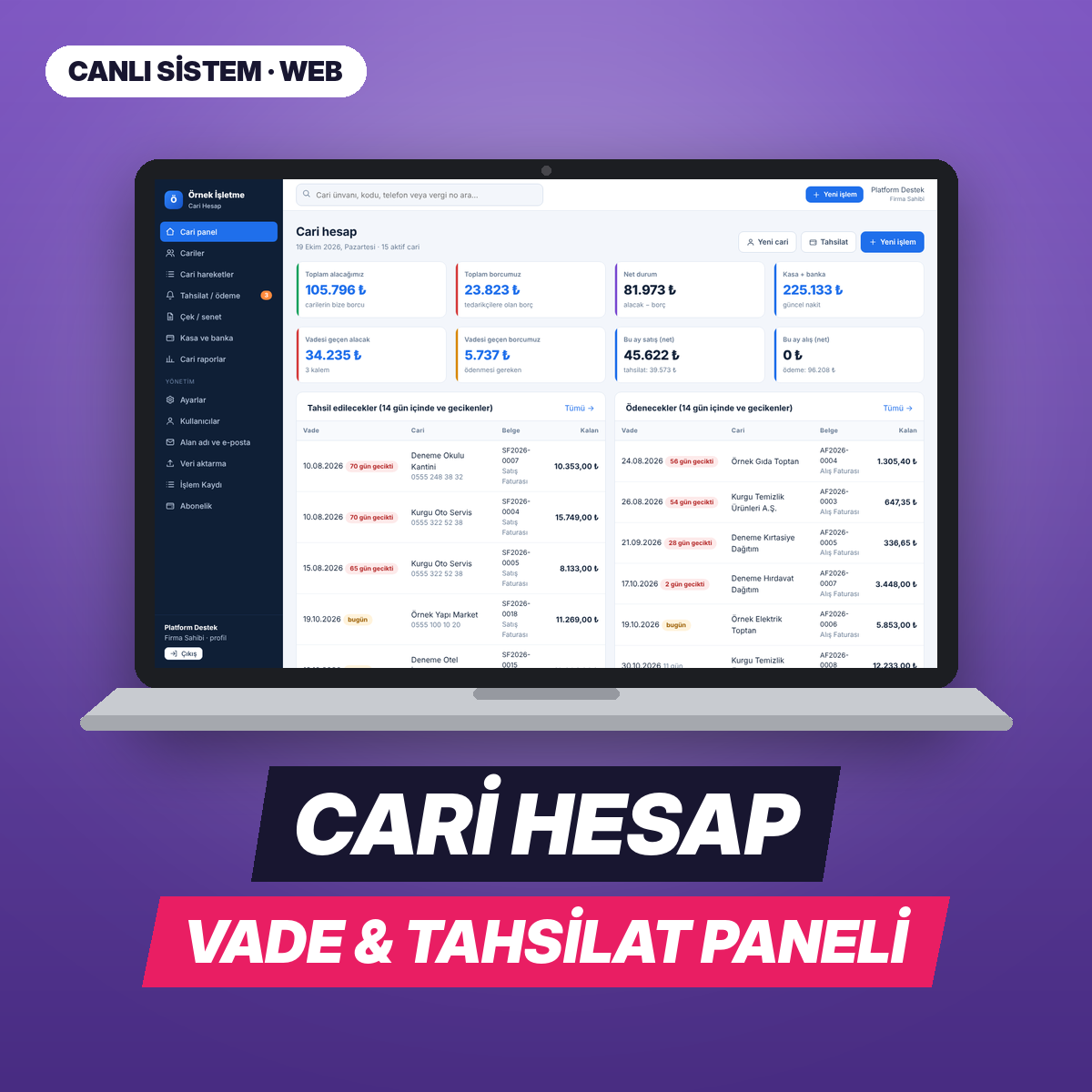 Cari Hesap & Vade Takip — Web Paneli