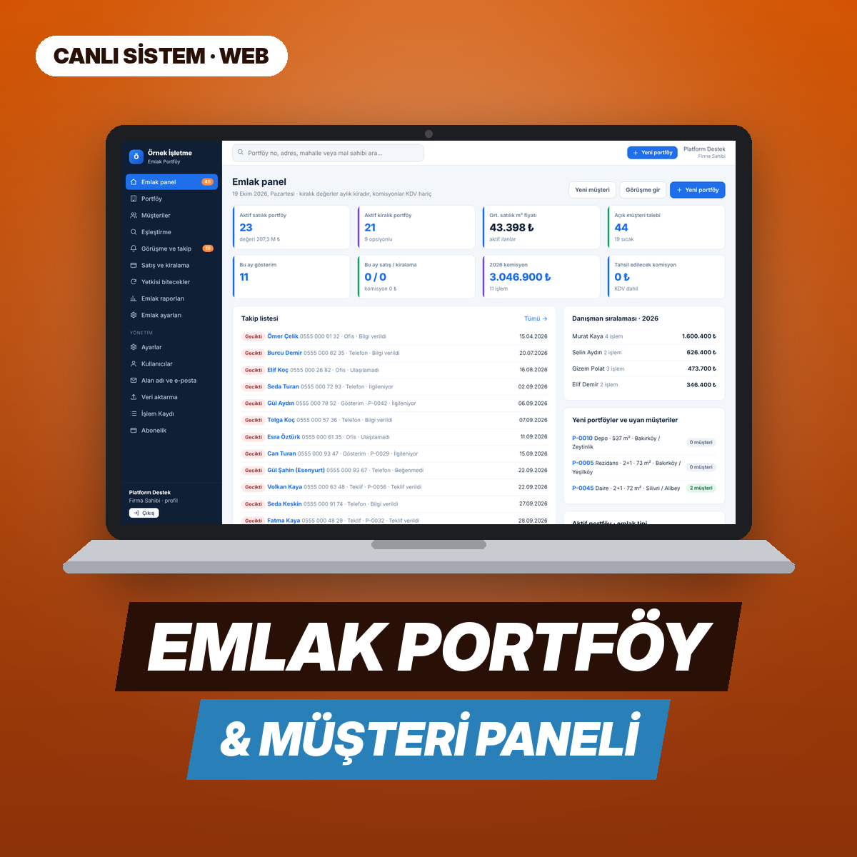 Emlak Portföy & Müşteri — Web Paneli