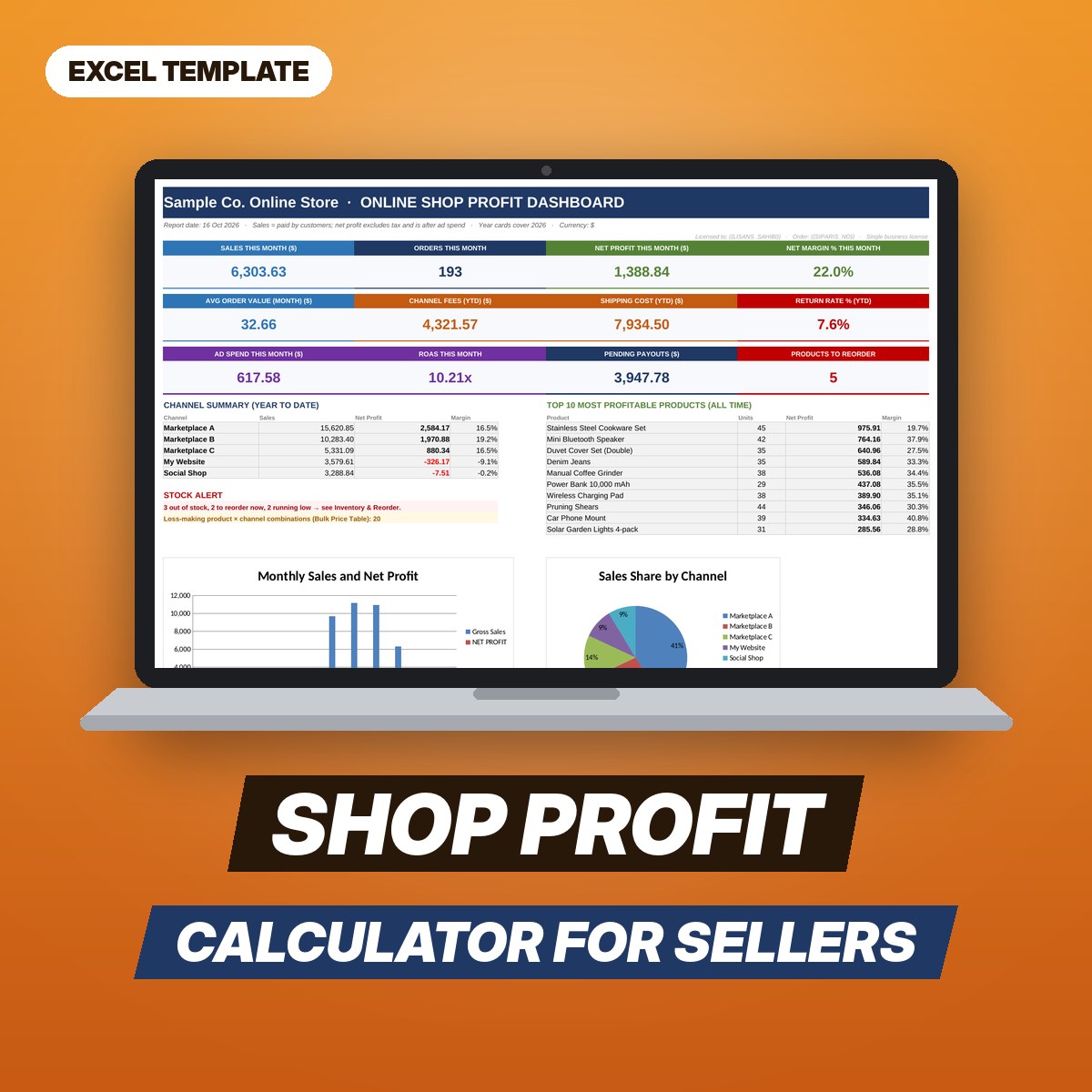 Online Shop Profit Calculator – Marketplace Fees, Shipping and Net Profit Spreadsheet