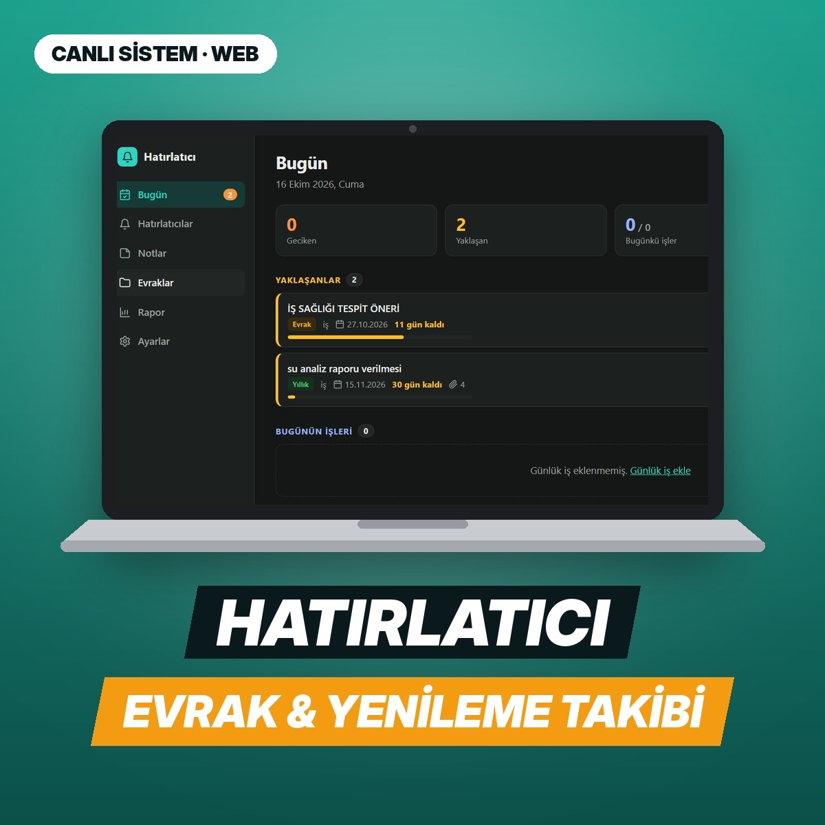 Hatırlatıcı — Evrak, Yenileme & Görev Takibi