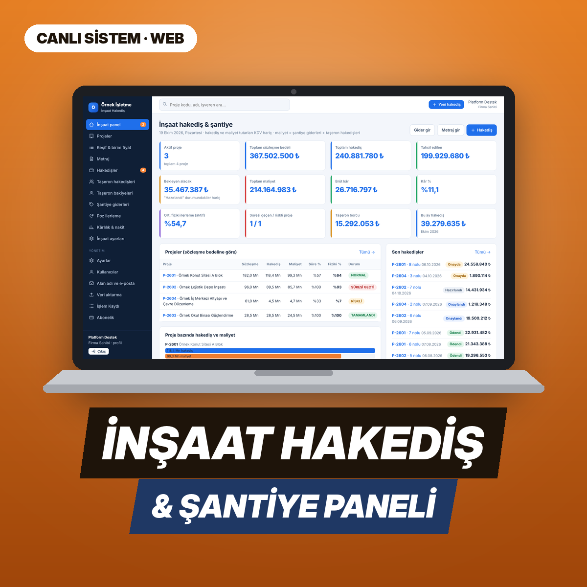 İnşaat Hakediş & Şantiye — Web Paneli
