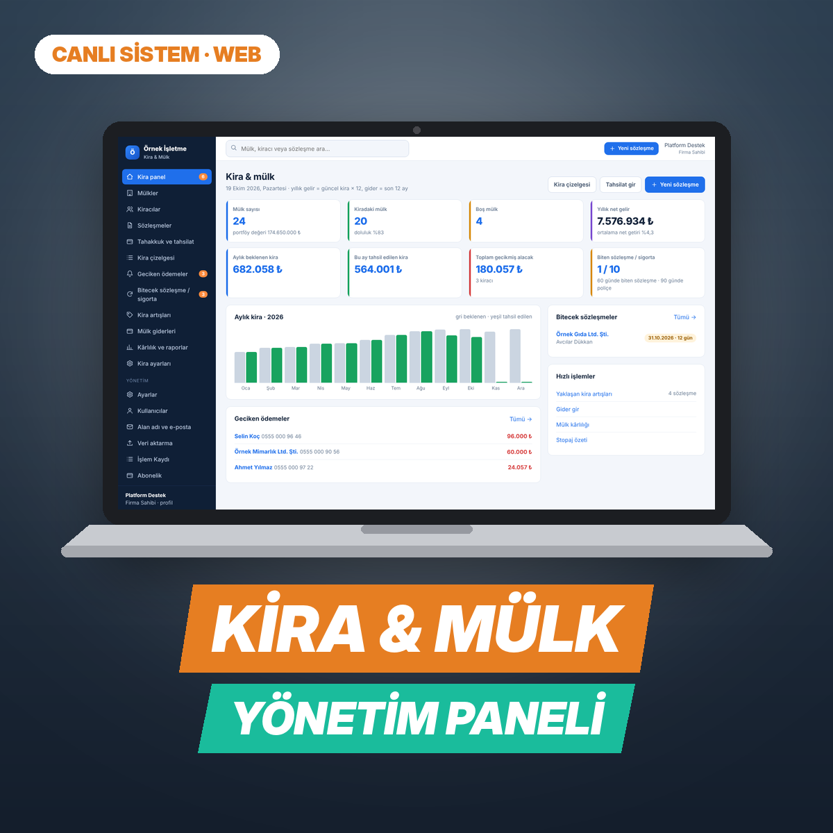 Kira & Mülk Yönetimi — Web Paneli