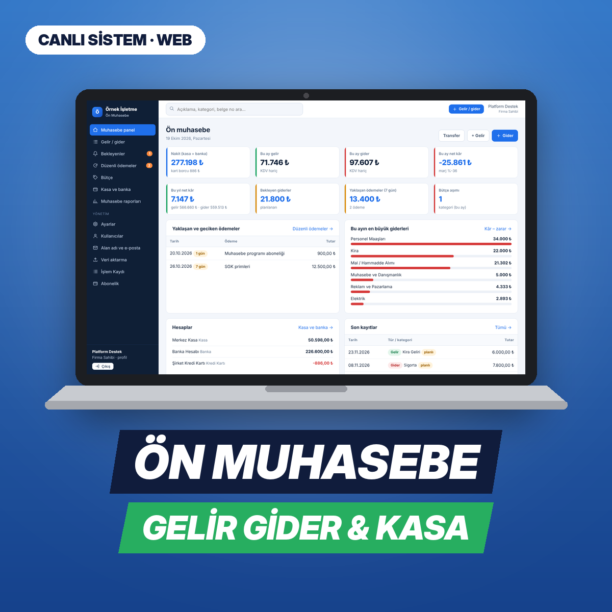 Ön Muhasebe — Gelir Gider & Kasa Web Paneli