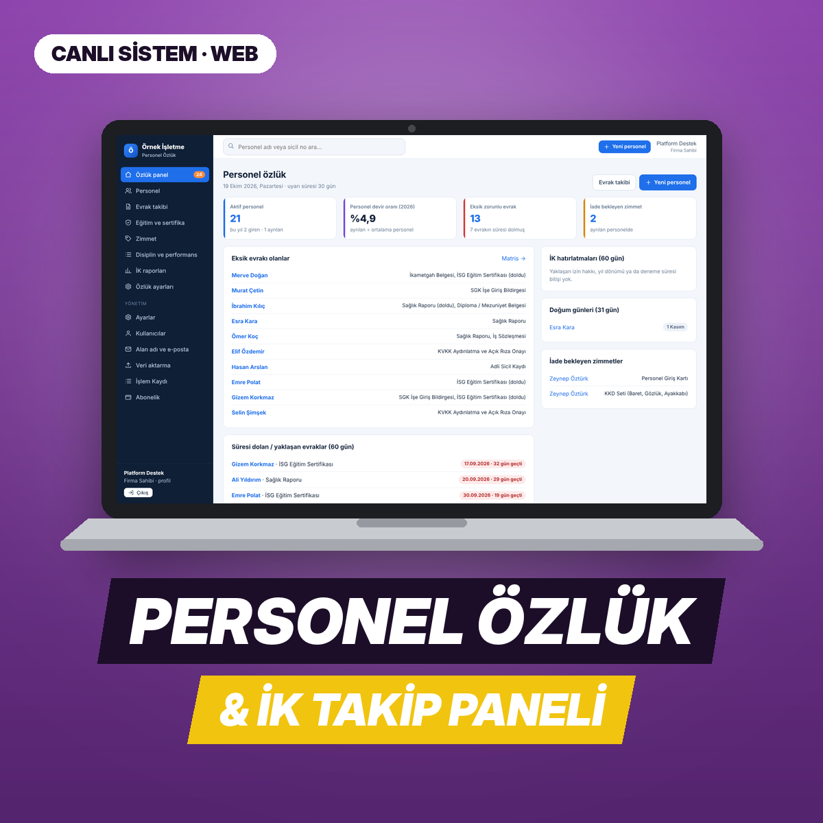 Personel Özlük & İK — Web Paneli