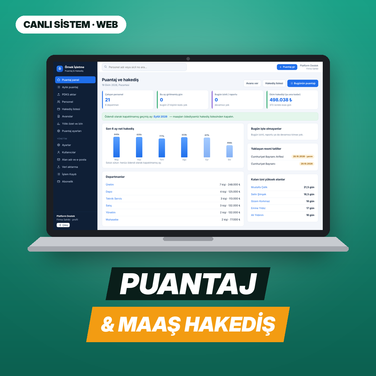 Personel Puantaj & Maaş Hakediş — Web Paneli