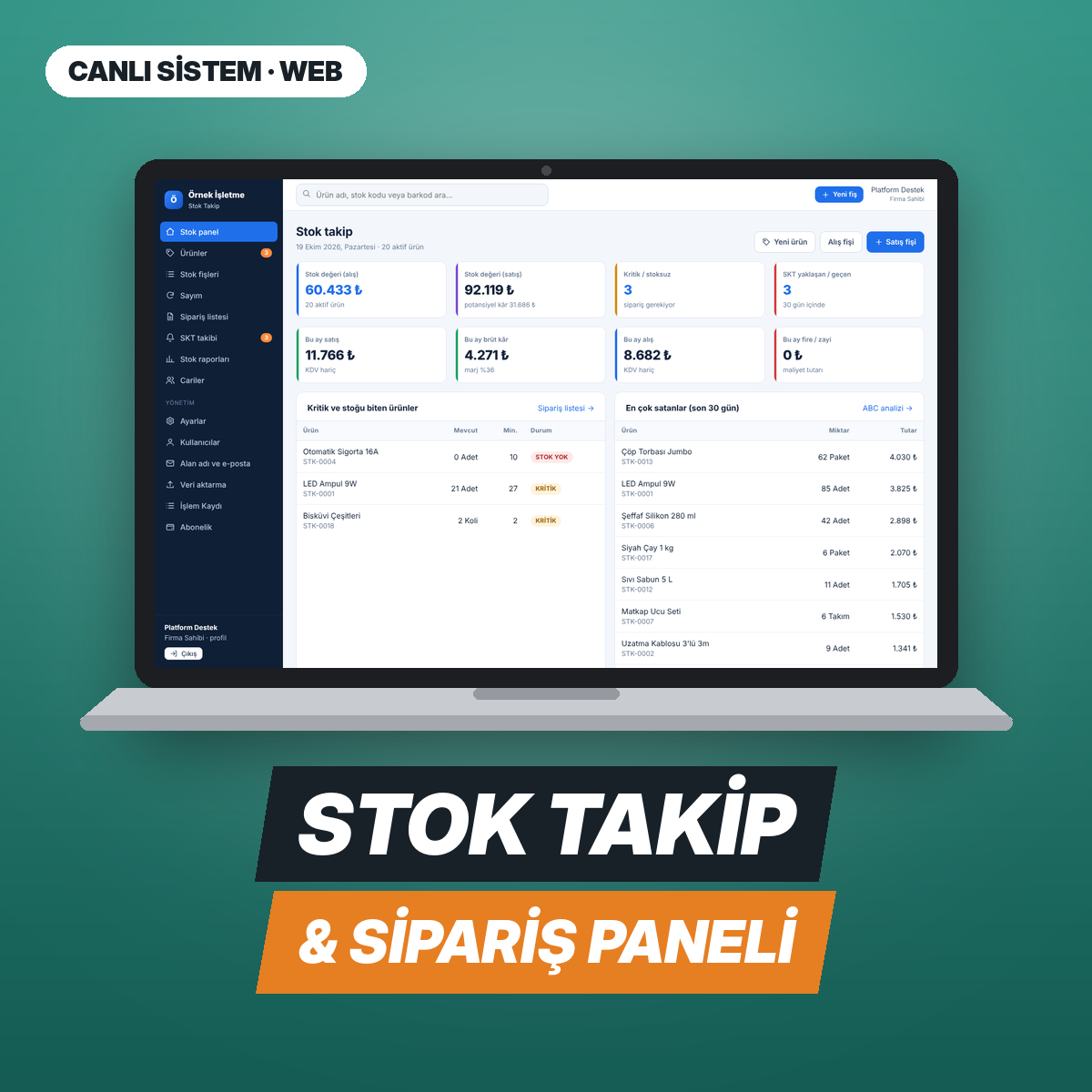 Stok Takip & Sipariş — Web Paneli