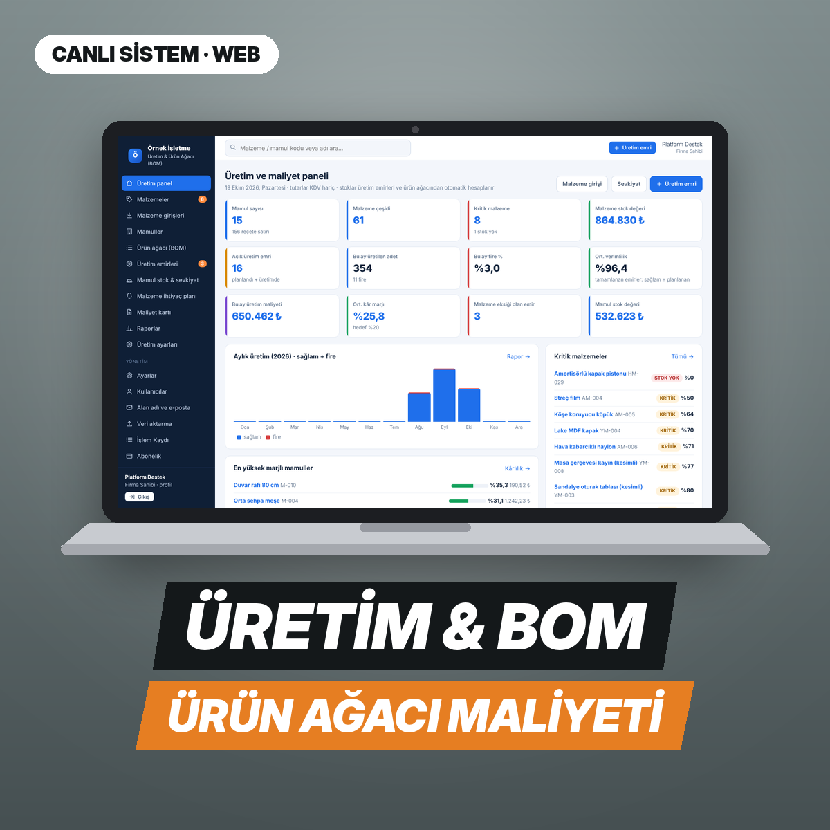Üretim & Ürün Ağacı (BOM) — Web Paneli