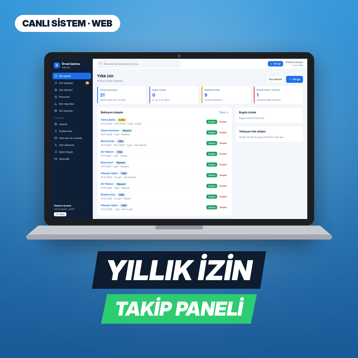 Yıllık İzin Takip — Web Paneli